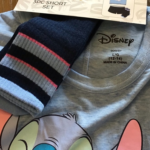 Disney Stitch 3pc Cute Cartoon Sleepwear Pajama Set Size Large 12-14 - Picture 8 of 10